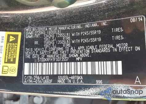2015 Toyota Highlander Limited Platinum V6 from USA, damaged, VIN 5TDDKRFH1FS073557